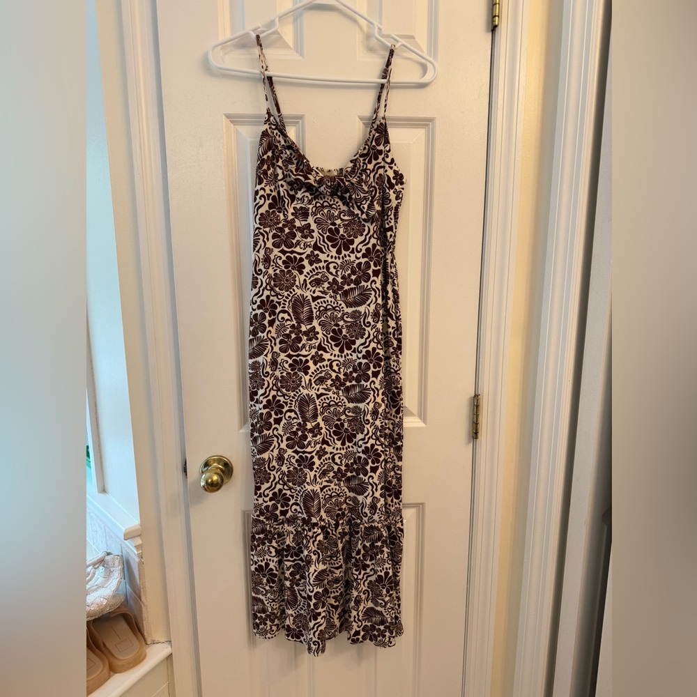 Monteau Brown and Cream Floral Midi Dress